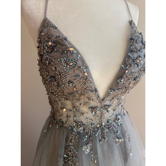 Andrea & Leo Couture A0672 NWT Smoky Blue Embellished Tulle Prom Ball Gown Sz 4 - Picture 6 of 16